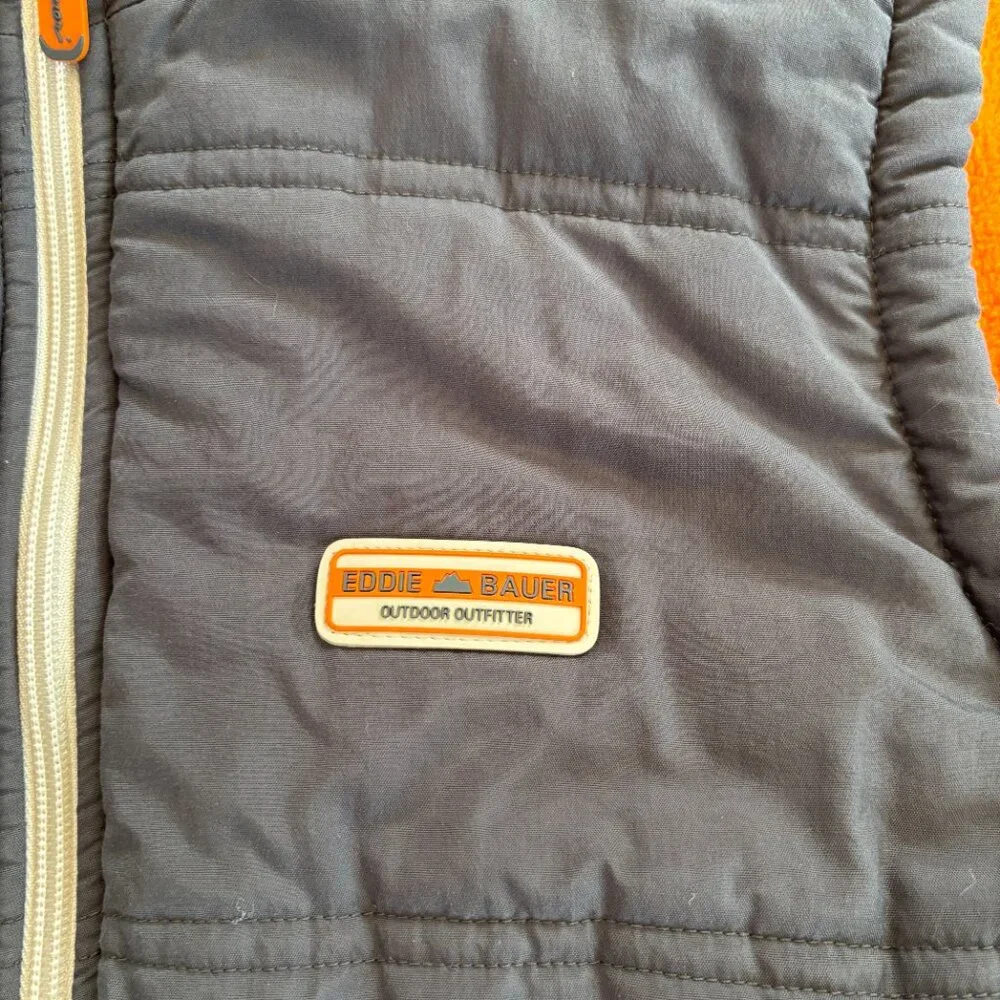 Eddie Bauer Puffer Vest Teens XL Blue Orange Reversible Fleece Zip Pockets Y2K‎